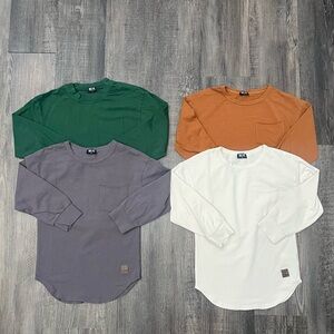Kids Long Sleeve Tees - Green, Brown, Gray, and White